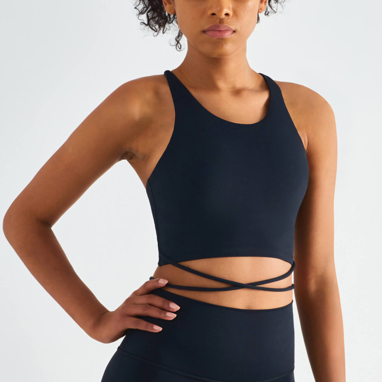 Cropped tie-detailed  Cloud Tank with Built-in-Bra