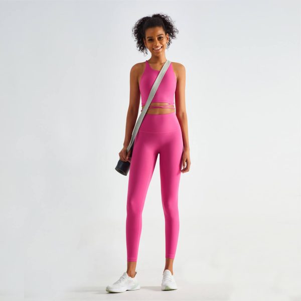 Cropped tie-detailed Cloud Tank with Built-in-Bra - Lychee - Full Front