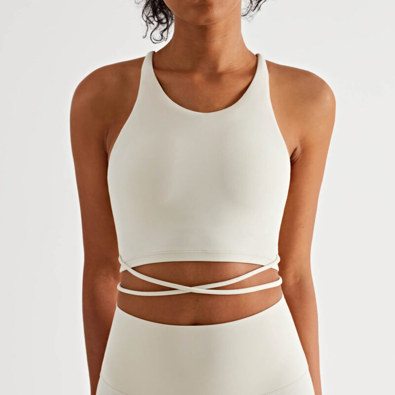 Cropped tie-detailed Cloud Tank with Built-in-Bra - Off White - Front