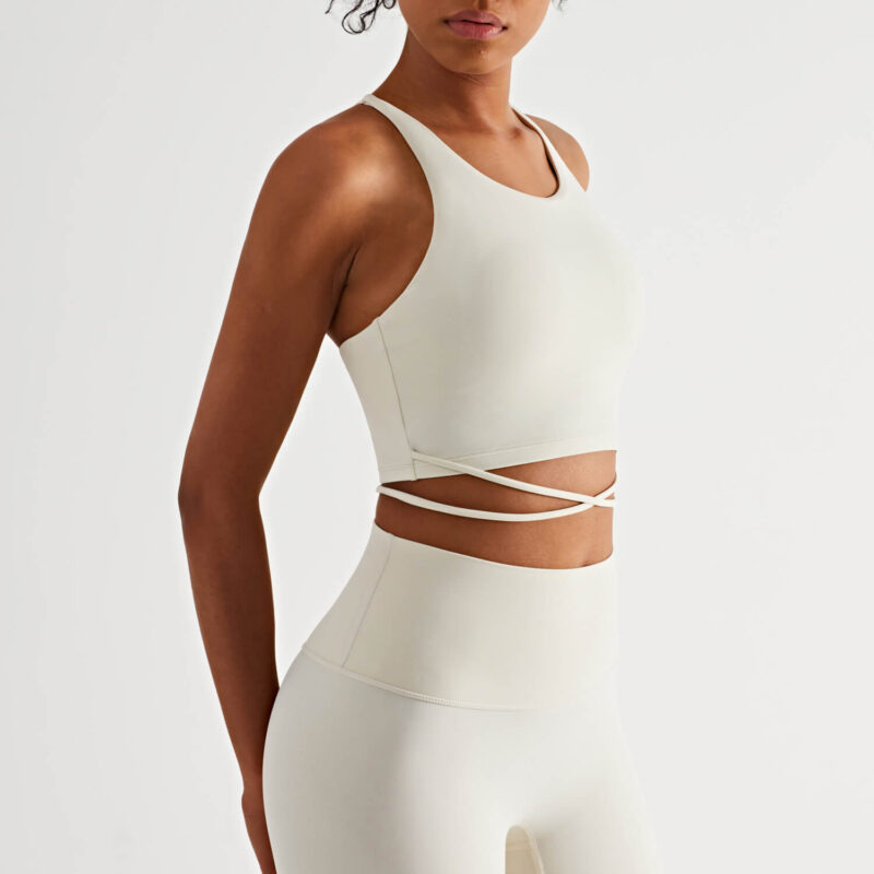 Cropped tie-detailed Cloud Tank with Built-in-Bra - Off White - Front Side