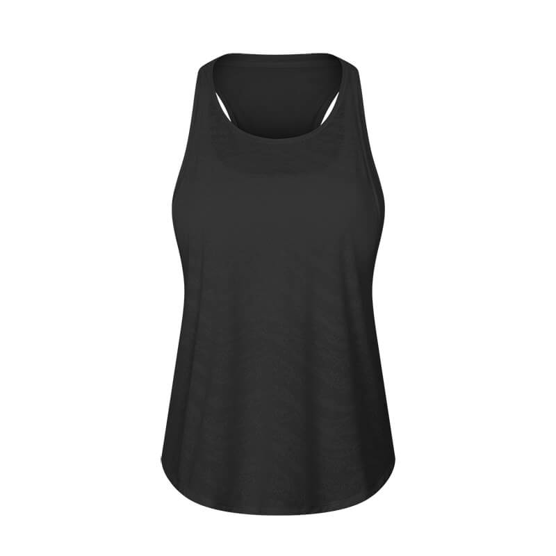 2IN1 Cooling Jacquard Mesh Tank with Built-In-Bra - Black