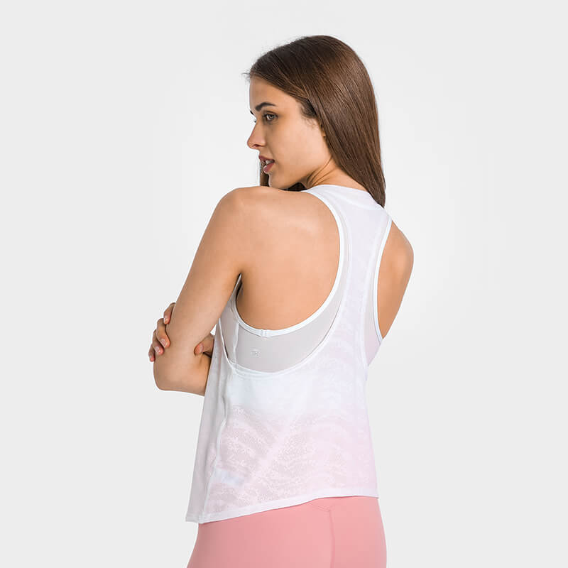 2IN1 Cooling Jacquard Mesh Tank with Built-In-Bra - White