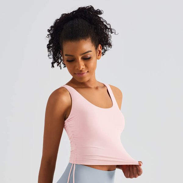 Cropped Side-drawstring Cloud Tank with Built-in-Bra