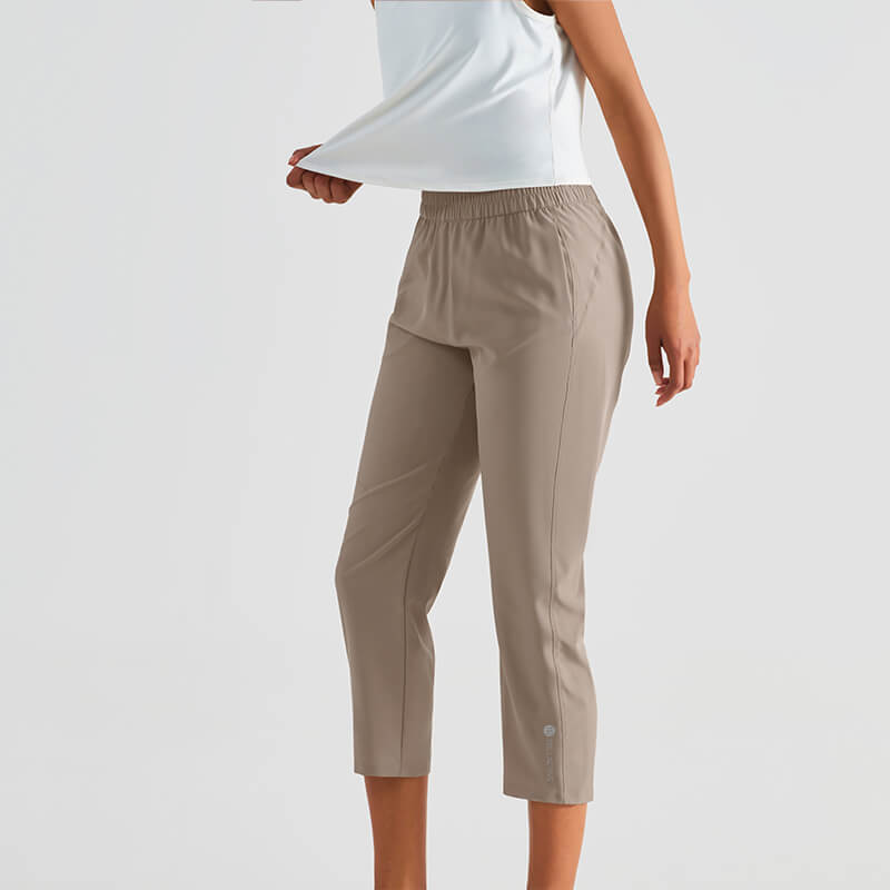 Quick-Dry Lightweight Cropped Joggers with UV-Protection - Khaki