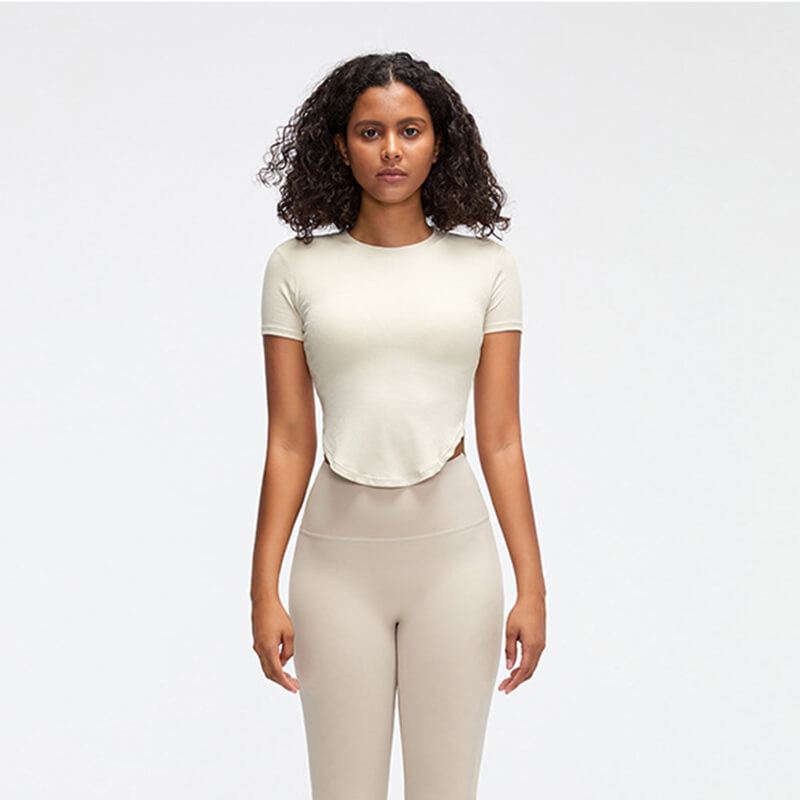 Ribbed Tee with Built-in-Bra - Off White - Front