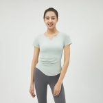 Side Pleated Short Sleeve V Neck Bra Top