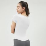 Side Pleated Short Sleeve V Neck Bra Top