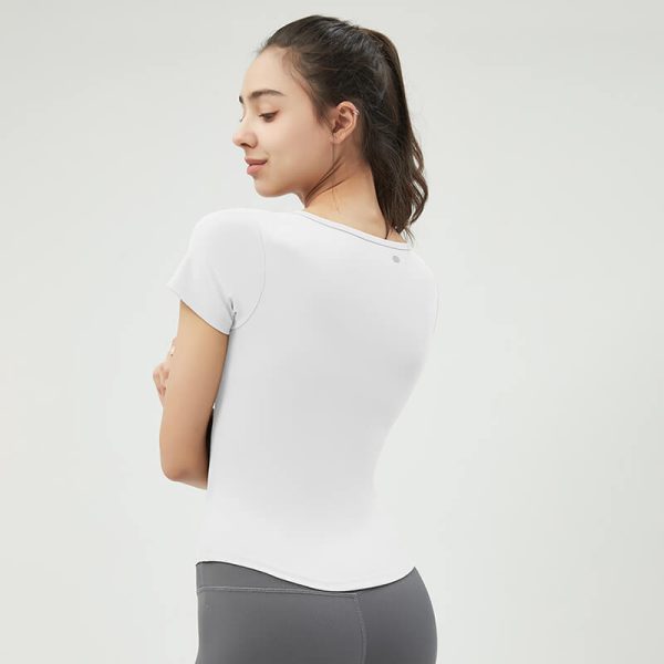 Side Pleated Short Sleeve V Neck Bra Top