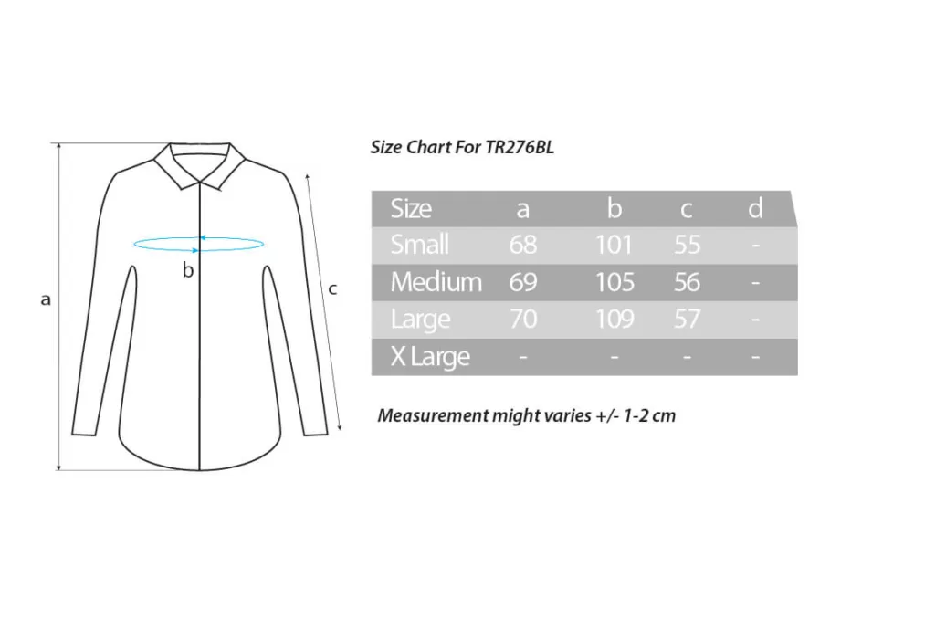 ChicTech Cooling Long Sleeve Shirts - Size Chart