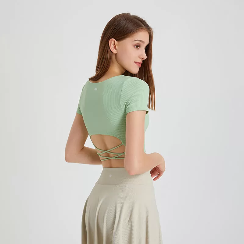 SoftFlex Ribbed Padded Cropped Top - Green