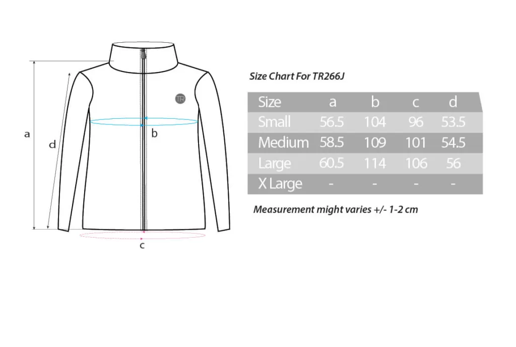 SunShield Jacket - Size Chart
