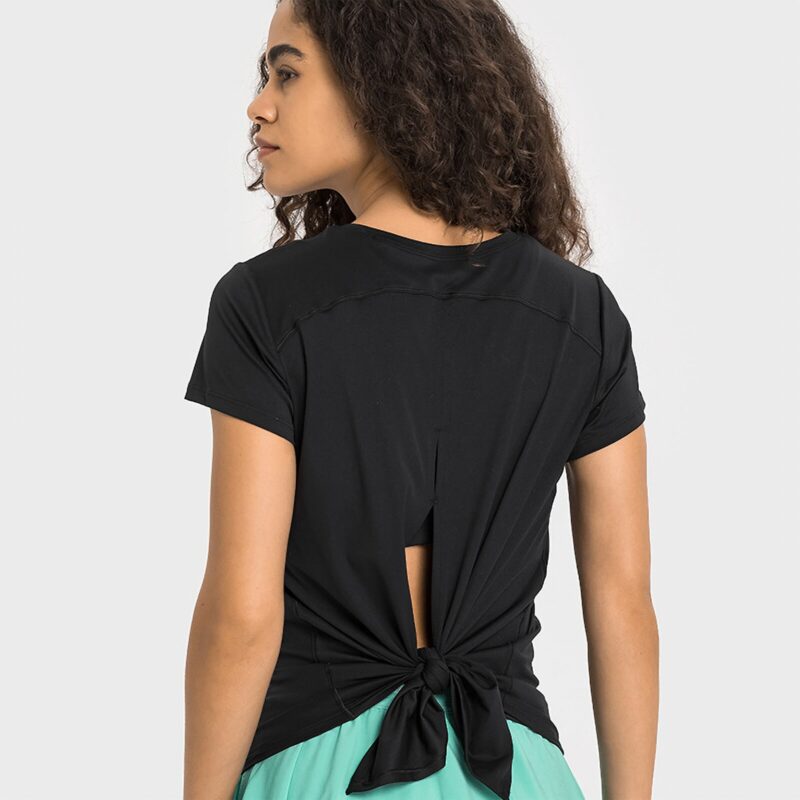 Airish Tie Back Short Sleeve Tees - Black