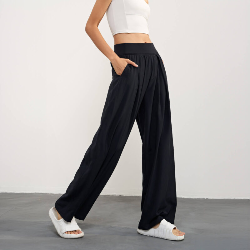 Quick-Dry Lightweight Wide Leg Pant With UV-Protection -Black