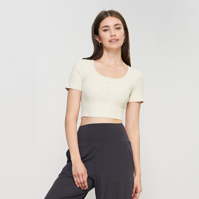 Softflex Ribbed Short Sleeve Cropped Tees - Off White