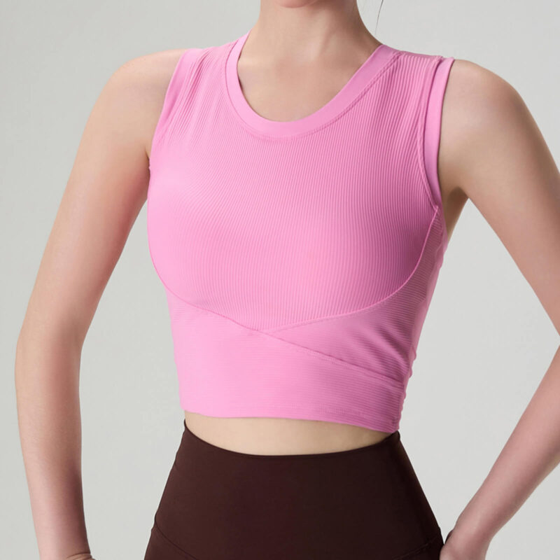 Ribbed Padded Tanks - Powder Pink - Front