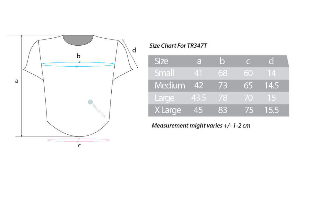 Ribbed Modal Padded Tees - Size Chart