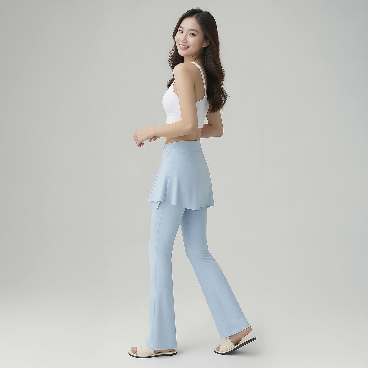 Flared Pant With Wrap Skirt Overlay
