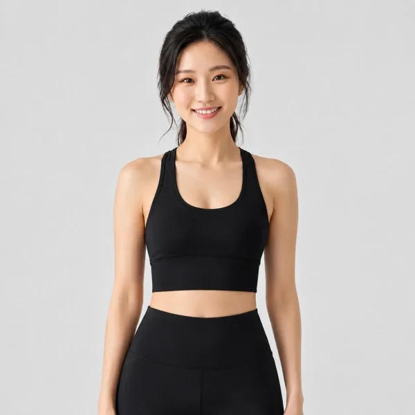 Diamond Shape Cross Back Sports Bra - Black - Front