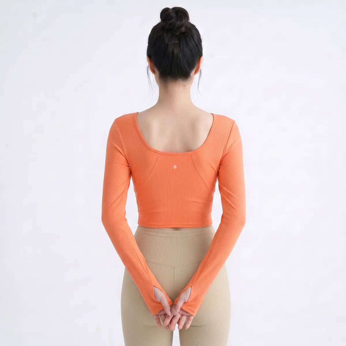 L/S RIB CROP TOP With Built in Bra