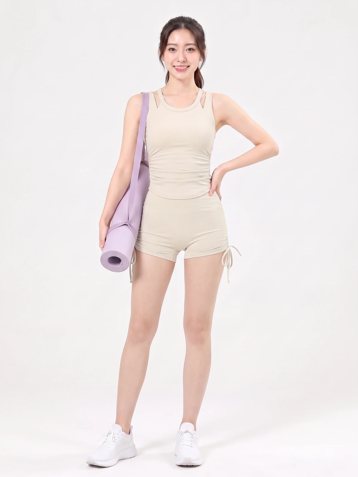 Women’s Ruched Double Strap Yoga Tank Top – Fitted Racerback Activewear