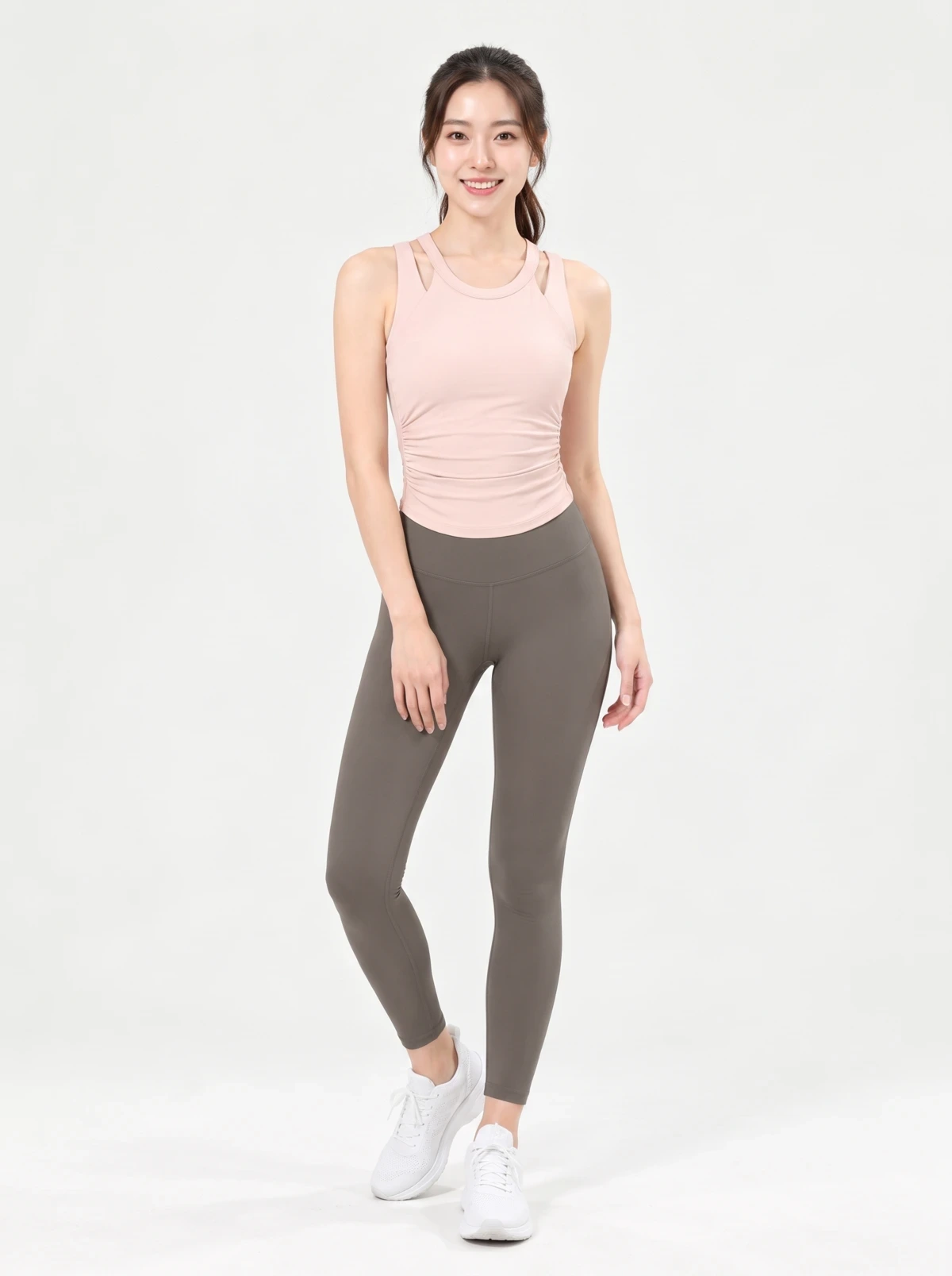 Women’s Ruched Double Strap Yoga Tank Top – Fitted Racerback Activewear