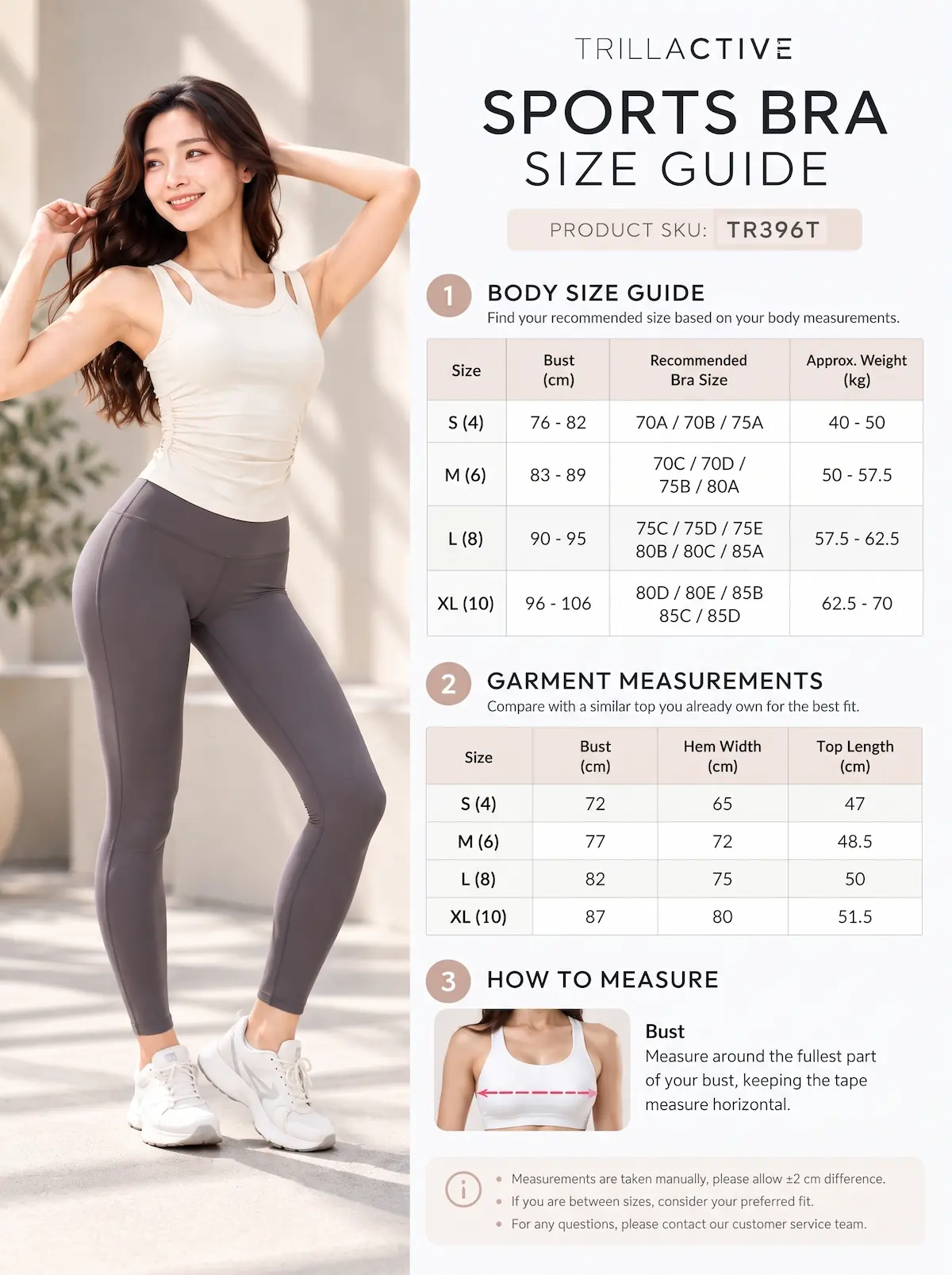 Women’s Ruched Double Strap Yoga Tank Top – Fitted Racerback Activewear - Size Chart