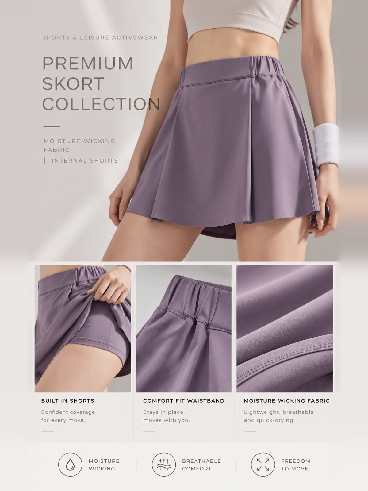 2-in-1 Tennis Skort – Built-In Shorts, Stretch Sports Skirt