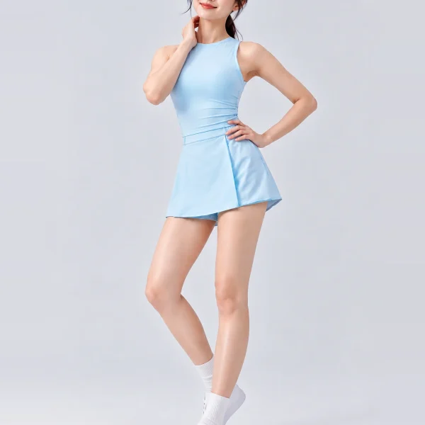 2-in-1 Tennis Skort - Built-In Shorts - Summer Blue - Pose 2