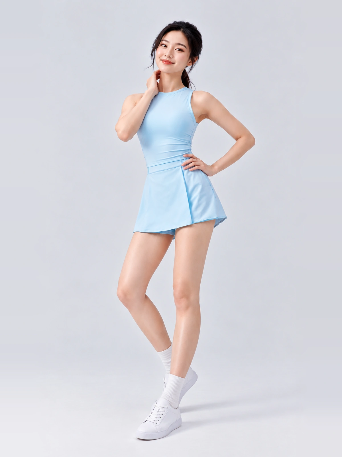 2-in-1 Tennis Skort - Built-In Shorts - Summer Blue - Pose 2
