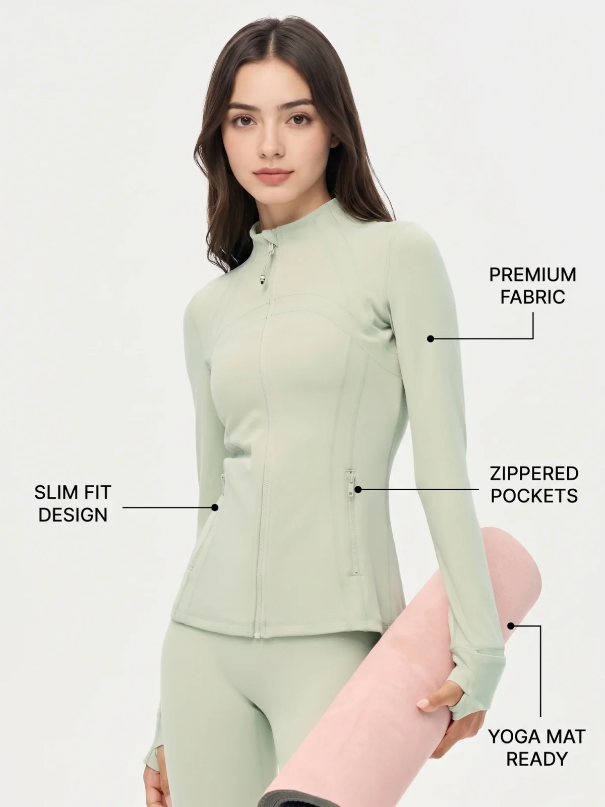 Stand-Collar Slim-Fit Yoga Jacket – Butter-Soft Stretch Long Sleeve Pilates Top