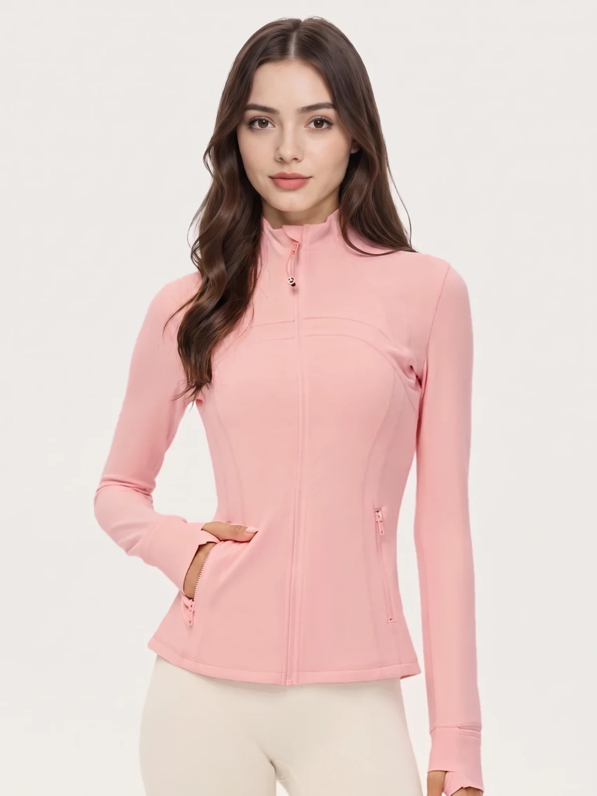 Stand-Collar Slim-Fit Yoga Jacket – Butter-Soft Stretch Long Sleeve Pilates Top