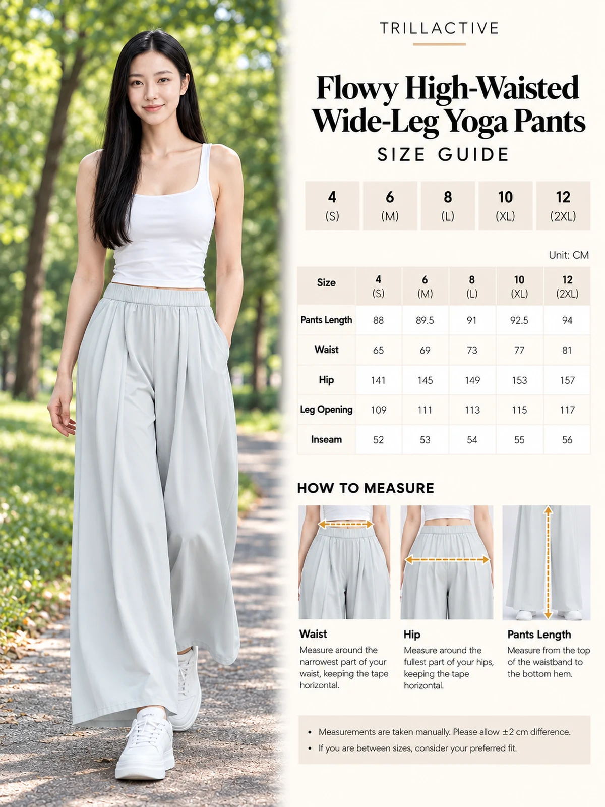 Flowy Wide Leg Yoga Pants Size Guide