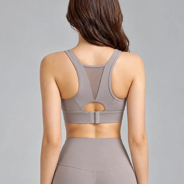 High-Support Mesh Panel Sports Bra – Coca – Rear