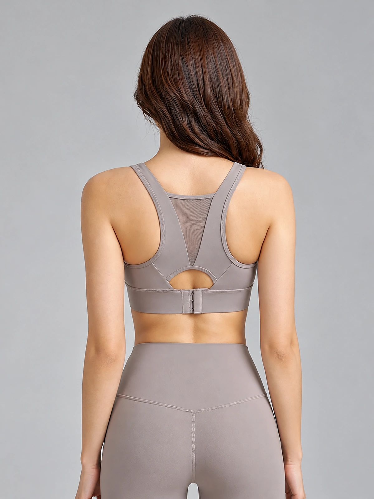 High-Support Mesh Panel Sports Bra – Coca – Rear