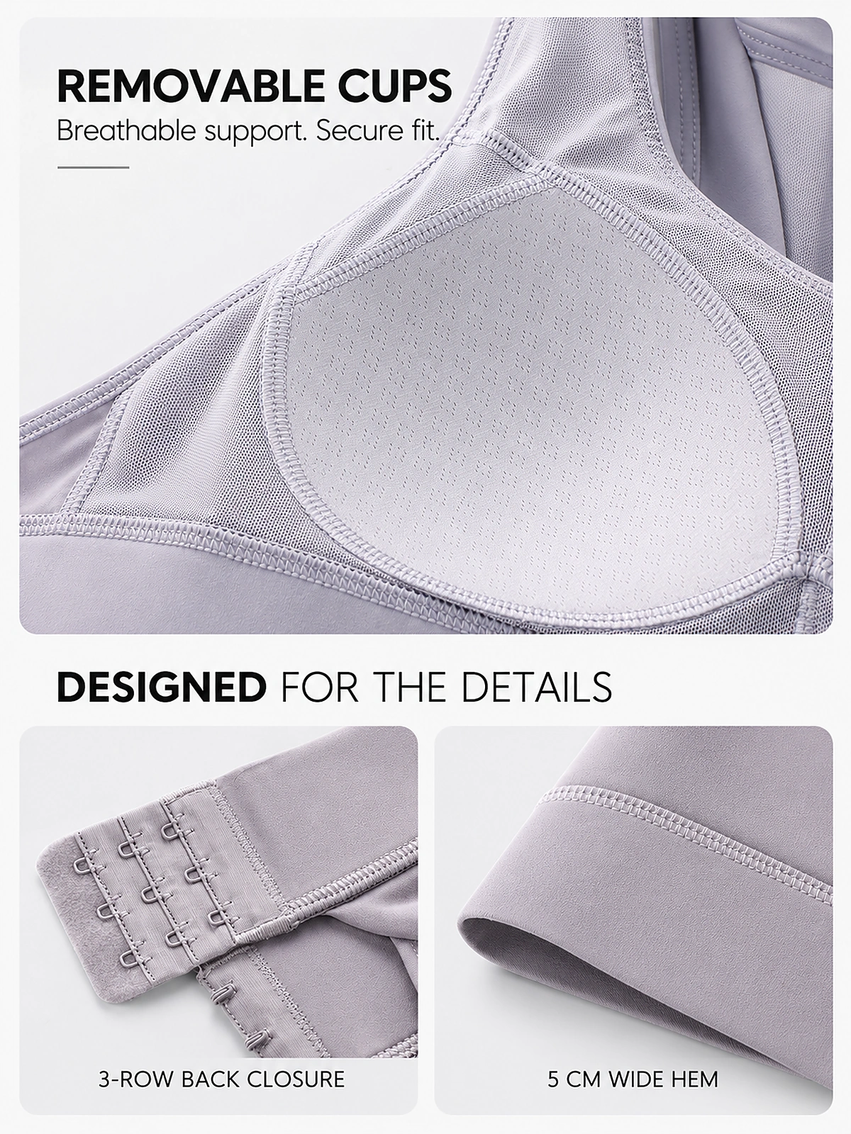 High-Support Mesh Panel Sports Bra – Wireless Padded Workout Bra