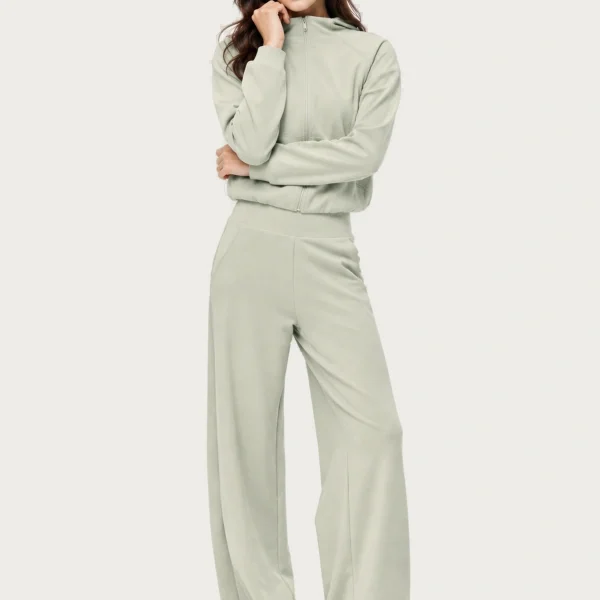 Luxe Thermal Hooded Jacket Wide-Leg Pants Set - Misty Green - Pose 2 (1)