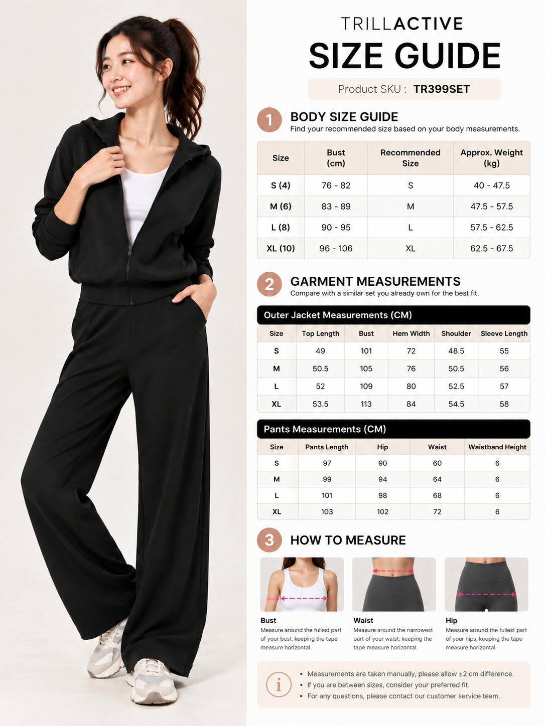Luxe Thermal Hooded Jacket Wide-Leg Pants Set - Size Guide
