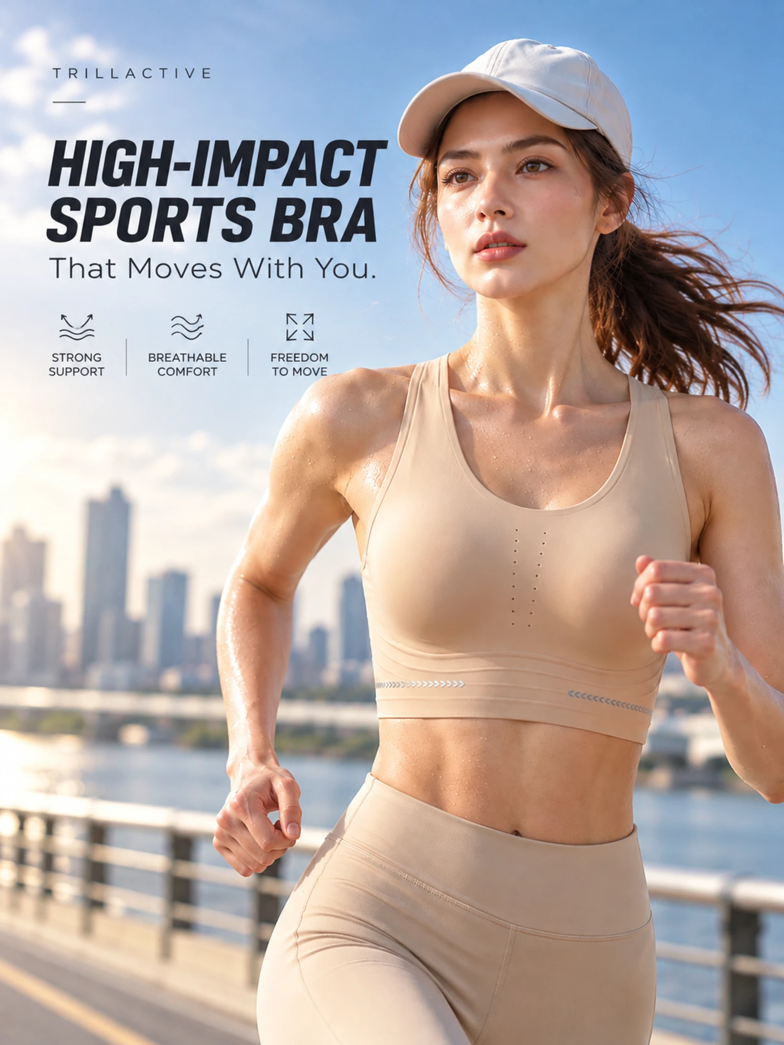 High-Support Wireless Sports Bra – Padded Workout Yoga & Pilates Bra