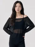 Off-Shoulder Yoga Cover-Up Top – Sheer Long Sleeve
