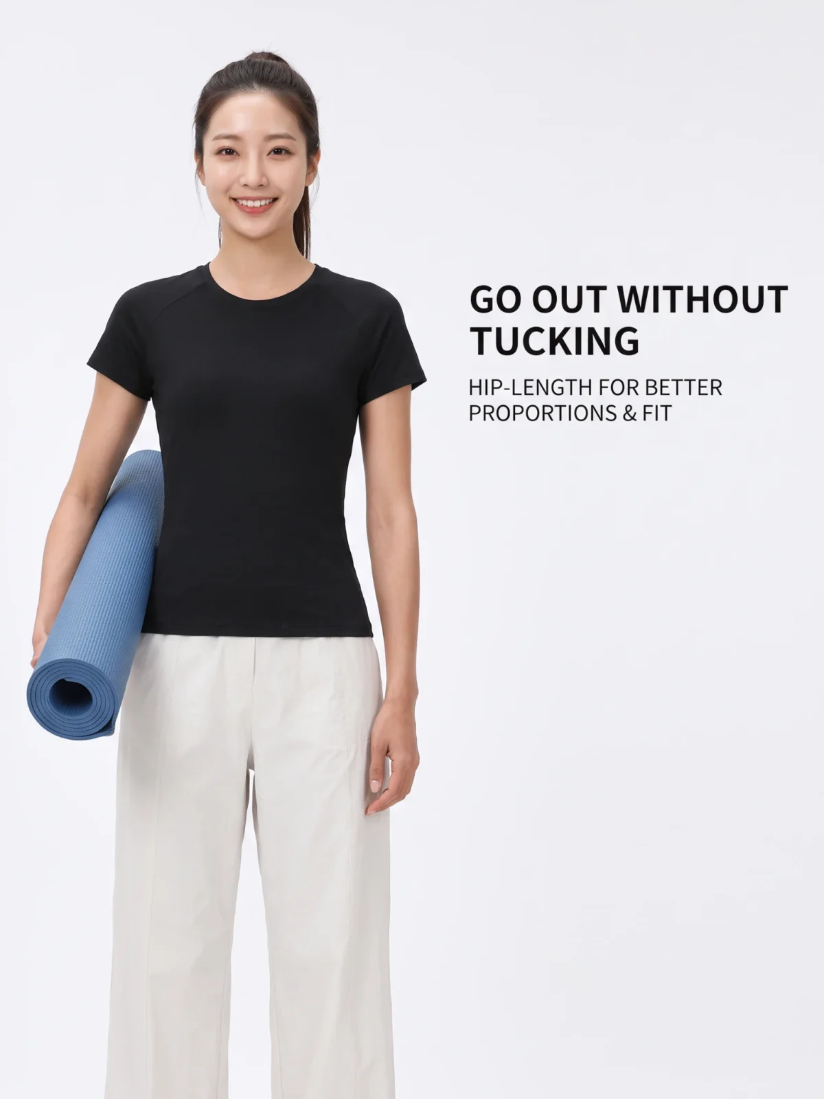 Relaxed Round-Neck Yoga T-Shirt – Breathable Stretch Cotton Tee