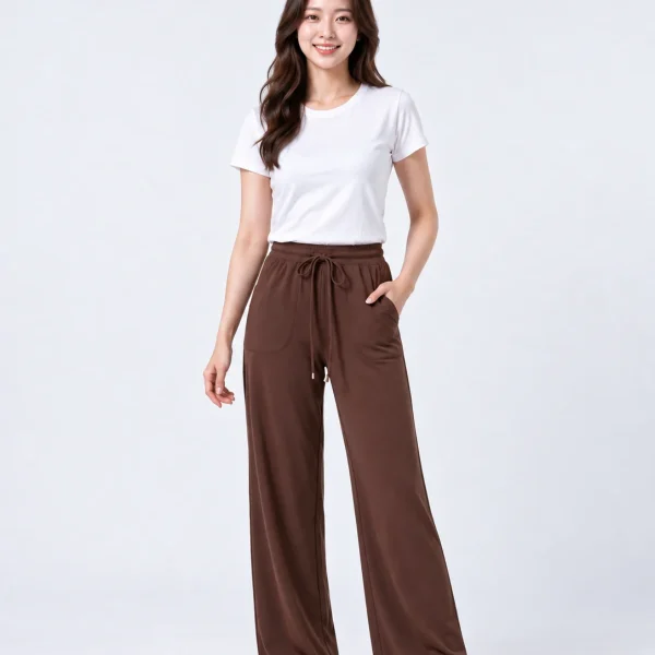 Chestnut high-waisted wide-leg yoga pants front view