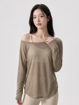 Off-Shoulder Yoga Cover-Up Top – Sheer Long Sleeve