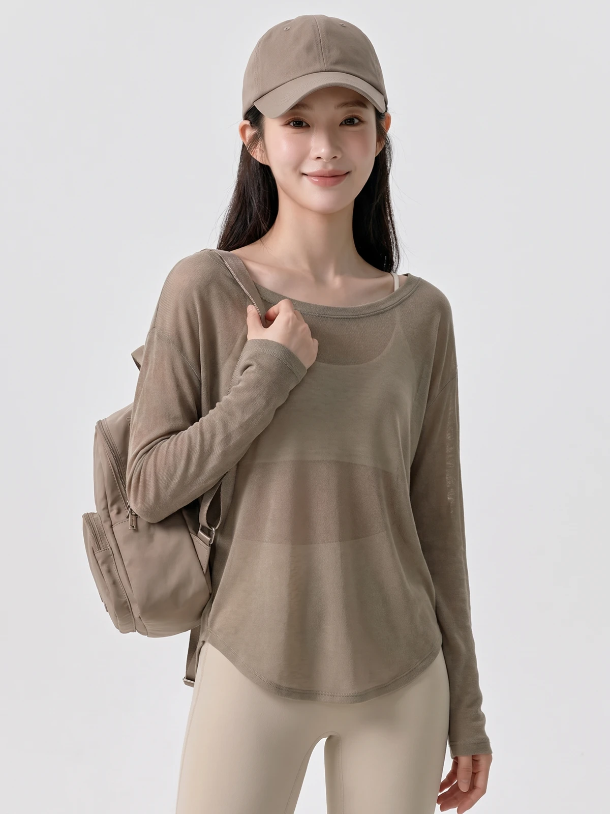 Off-Shoulder Yoga Cover-Up Top – Sheer Long Sleeve