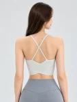 Cross-Back Padded Sports Bra – Breathable Nude-Feel Yoga Workout Top