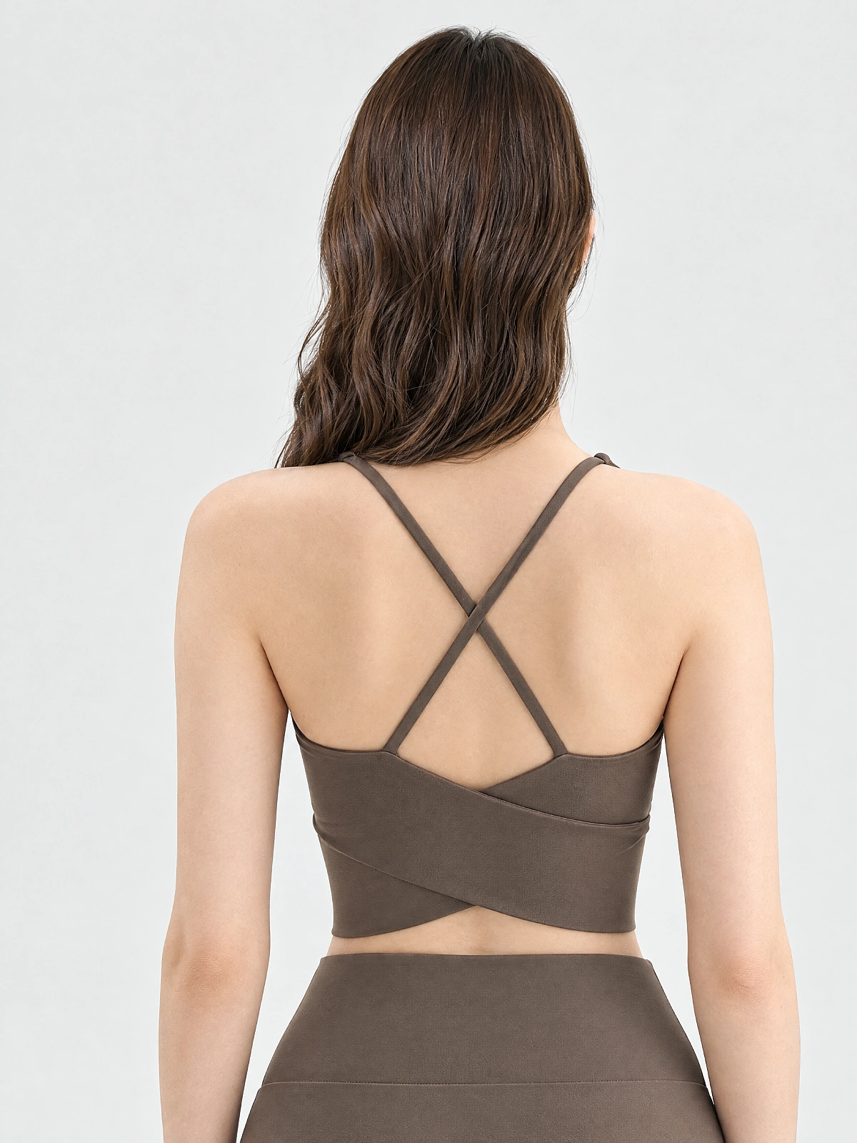 Cross-Back Padded Sports Bra – Breathable Nude-Feel Yoga Workout Top