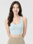 Cross-Back Padded Sports Bra – Breathable Nude-Feel Yoga Workout Top