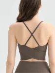 Cross-Back Padded Sports Bra – Breathable Nude-Feel Yoga Workout Top