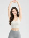 Cross-Back Padded Sports Bra – Breathable Nude-Feel Yoga Workout Top