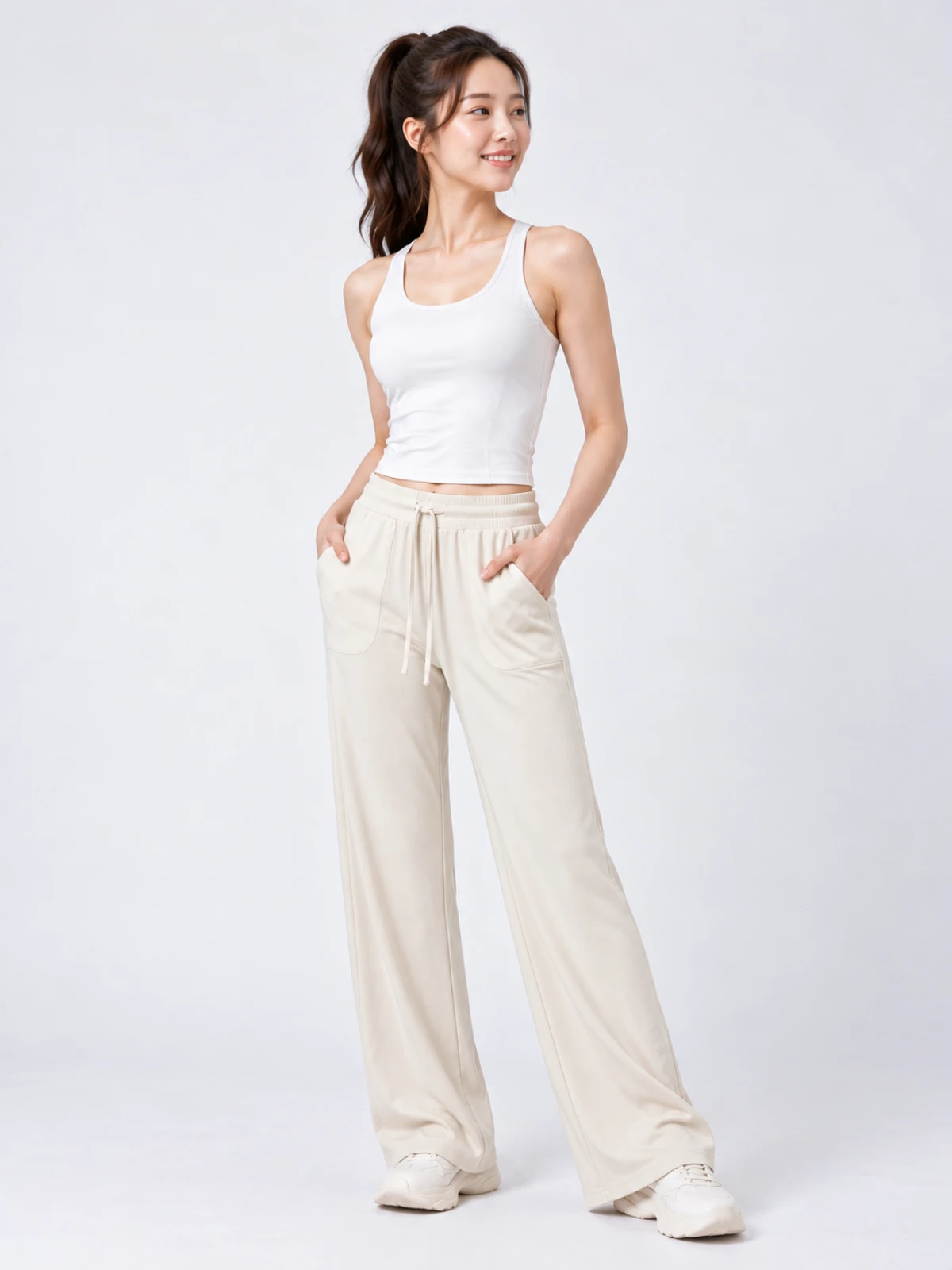 High-Waisted Wide-Leg Yoga Pants – Stretch Pocket Workout Trousers