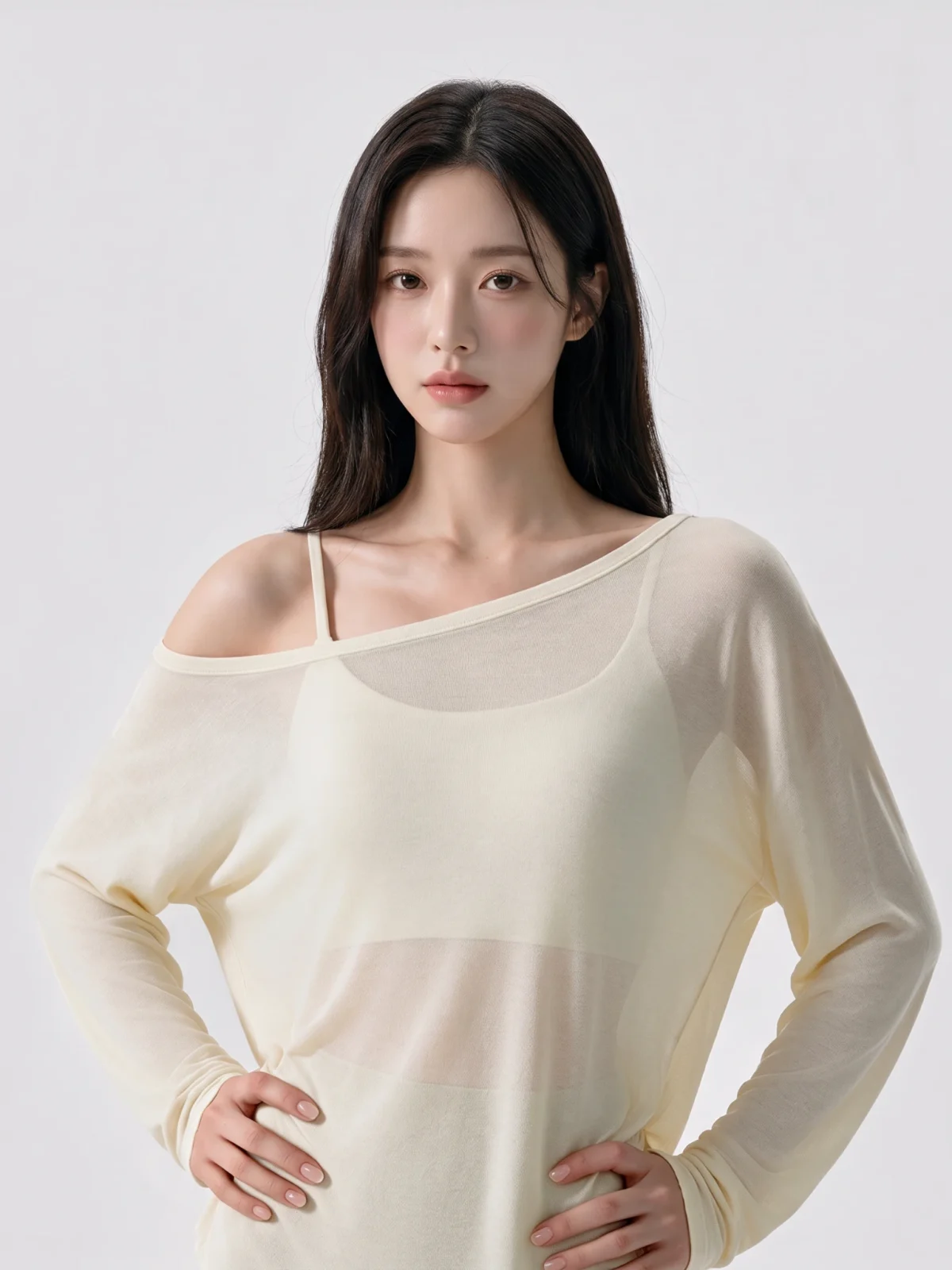 Off-Shoulder Yoga Cover-Up Top – Sheer Long Sleeve